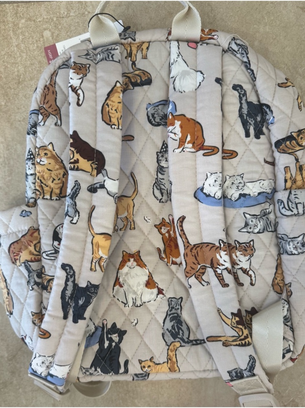 Vera Bradley Beige Quilted Backpack with Multicolor Cat Print - Picture 6 of 8